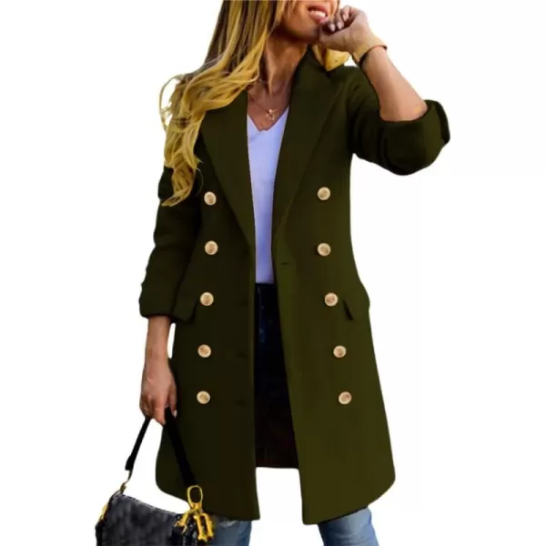 IDEALSANXUN Womens Fall Winter Wool Coats Double Breasted Midi Peacoat Trench CoatsArmy