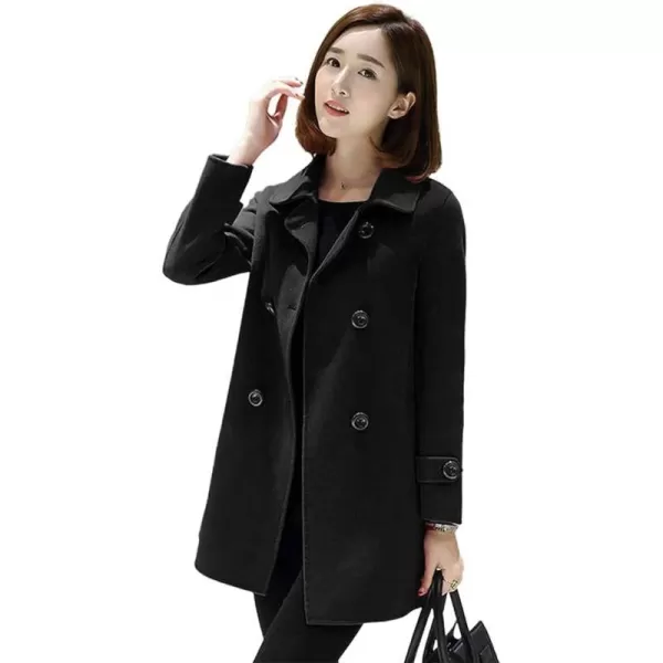 IDEALSANXUN Womens Fall Winter Wool Coats Double Breasted Midi Peacoat Trench CoatsBlack