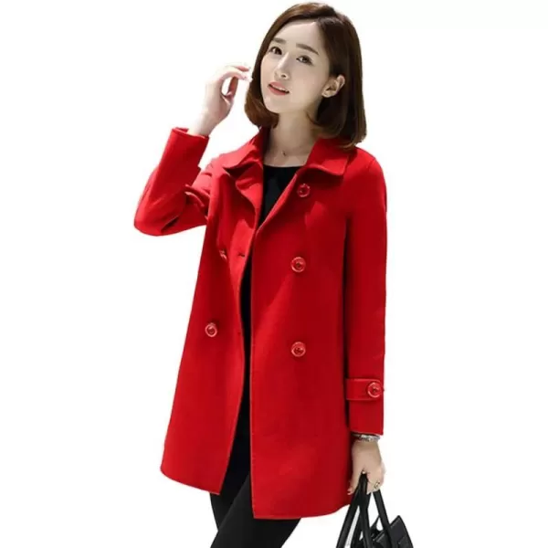 IDEALSANXUN Womens Fall Winter Wool Coats Double Breasted Midi Peacoat Trench CoatsRed 01