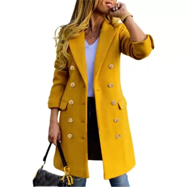 IDEALSANXUN Womens Fall Winter Wool Coats Double Breasted Midi Peacoat Trench CoatsYellow