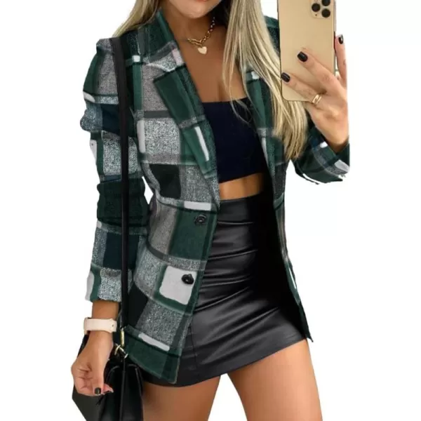 IDEALSANXUN Womens Plaid Blazer 2023 Fall Winter Single Breasted Wool Blazer JacketsGreen