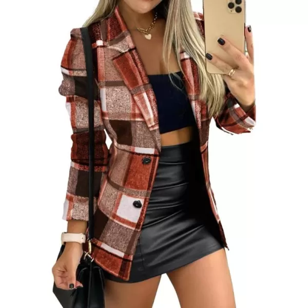 IDEALSANXUN Womens Plaid Blazer 2023 Fall Winter Single Breasted Wool Blazer JacketsWine