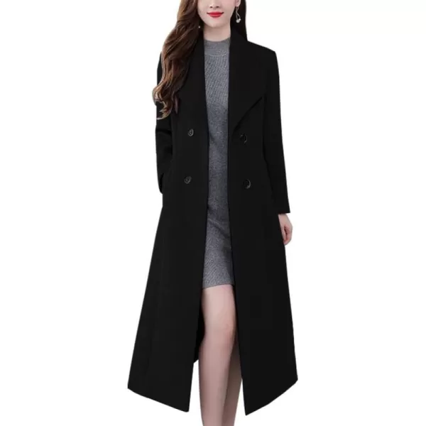 IDEALSANXUN Womens Vintage Double Breasted Long Wool Jacket Pea CoatBlack