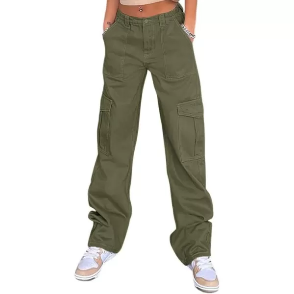 IDEALSANXUNCargo Jeans for Women High Waisted Trendy Casual Streetwear Baggy Cargo Pants Boyfriend Straight Leg Y2K JeansGreen