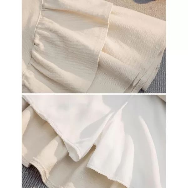 IDEALSANXUN Bodycon Mini Jean Skirt for Women 2023 Fall Winter High Waisted Ruffle Short A Line Denim SkirtsBeige
