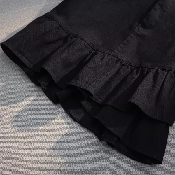 IDEALSANXUN Bodycon Mini Jean Skirt for Women 2023 Fall Winter High Waisted Ruffle Short A Line Denim SkirtsBlack