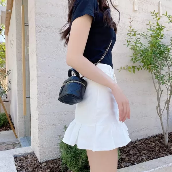 IDEALSANXUN Bodycon Mini Jean Skirt for Women 2023 Fall Winter High Waisted Ruffle Short A Line Denim SkirtsWhite