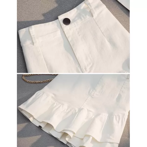 IDEALSANXUN Bodycon Mini Jean Skirt for Women 2023 Fall Winter High Waisted Ruffle Short A Line Denim SkirtsWhite