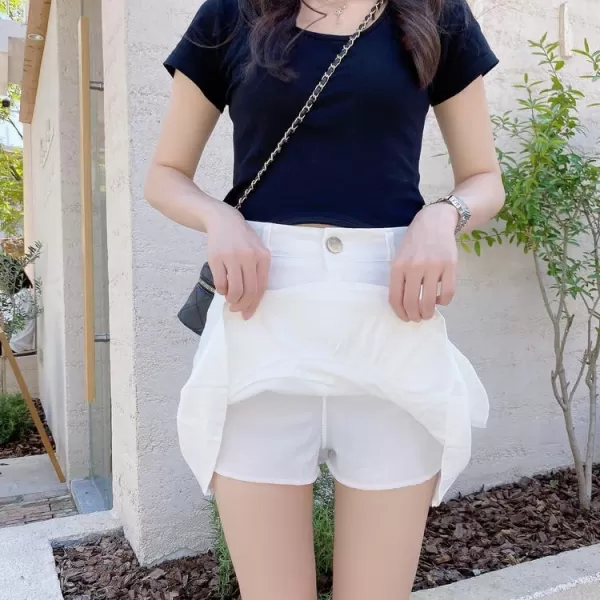 IDEALSANXUN Bodycon Mini Jean Skirt for Women 2023 Fall Winter High Waisted Ruffle Short A Line Denim SkirtsWhite