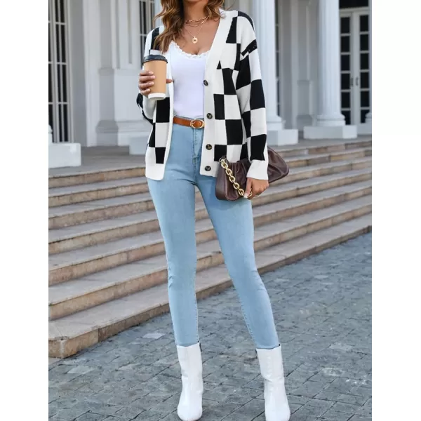 IDEALSANXUN Cable Knit Sweater Cardigan Women Checkered Oversized Long Sleeve Fall Winter 2023 Jacket CoatBlack