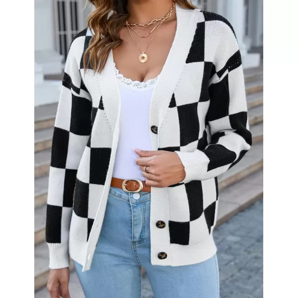 IDEALSANXUN Cable Knit Sweater Cardigan Women Checkered Oversized Long Sleeve Fall Winter 2023 Jacket CoatBlack