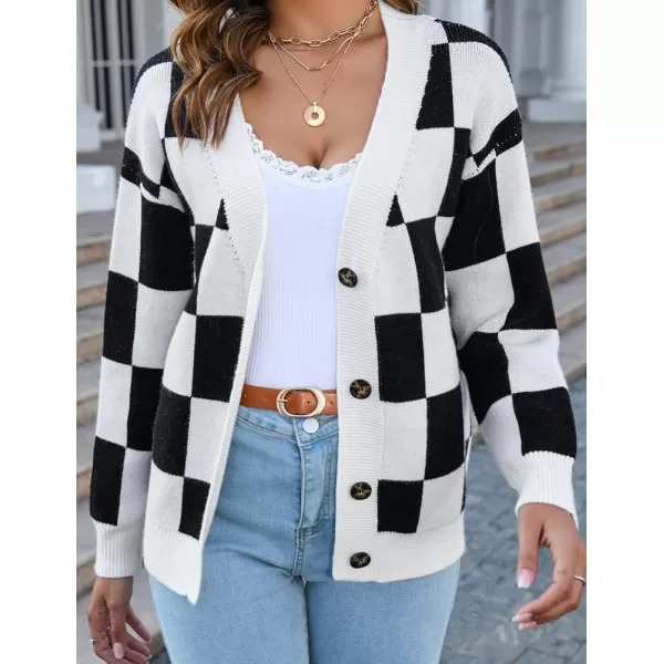 IDEALSANXUN Cable Knit Sweater Cardigan Women Checkered Oversized Long Sleeve Fall Winter 2023 Jacket CoatBlack