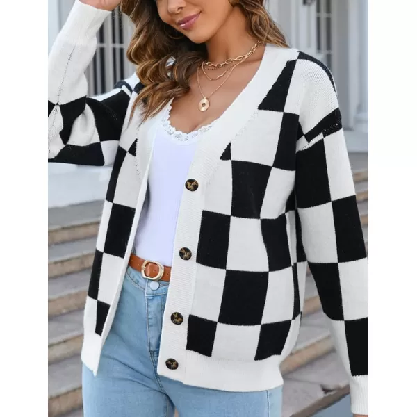 IDEALSANXUN Cable Knit Sweater Cardigan Women Checkered Oversized Long Sleeve Fall Winter 2023 Jacket CoatBlack