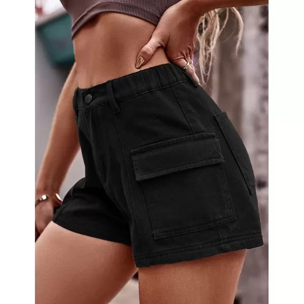 IDEALSANXUN Cargo Jean Shorts for Women Summer High Waisted Y2K Cool Sexy Denim ShortsBlack