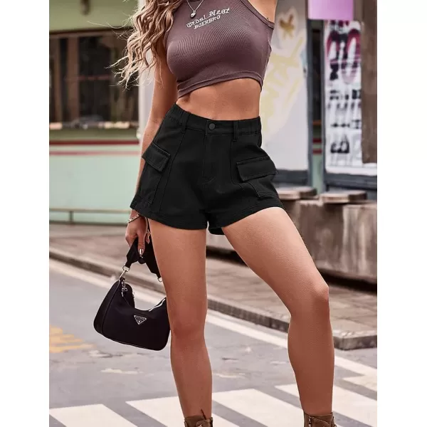 IDEALSANXUN Cargo Jean Shorts for Women Summer High Waisted Y2K Cool Sexy Denim ShortsBlack