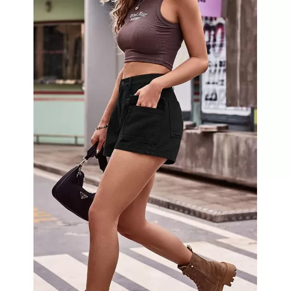 IDEALSANXUN Cargo Jean Shorts for Women Summer High Waisted Y2K Cool Sexy Denim ShortsBlack