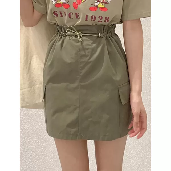IDEALSANXUN Cargo Mini Skirt for Women High Waisted Drawstring Y2k Bodycon Fall Skirt with PocketGreen