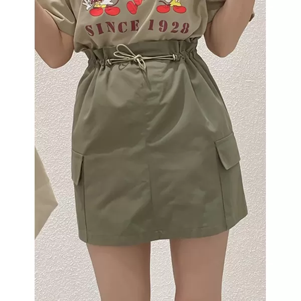 IDEALSANXUN Cargo Mini Skirt for Women High Waisted Drawstring Y2k Bodycon Fall Skirt with PocketGreen