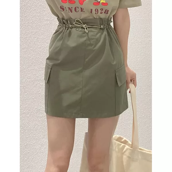 IDEALSANXUN Cargo Mini Skirt for Women High Waisted Drawstring Y2k Bodycon Fall Skirt with PocketGreen