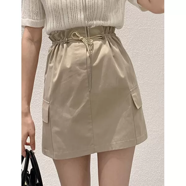 IDEALSANXUN Cargo Mini Skirt for Women High Waisted Drawstring Y2k Bodycon Fall Skirt with PocketKhaki