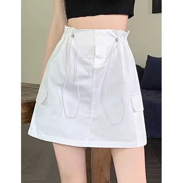 IDEALSANXUN Cargo Mini Skirt for Women High Waisted Drawstring Y2k Bodycon Fall Skirt with PocketWhite