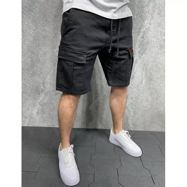 IDEALSANXUN Cargo Shorts for Men Casual Drawstring Cotton Summer ShortsBlack