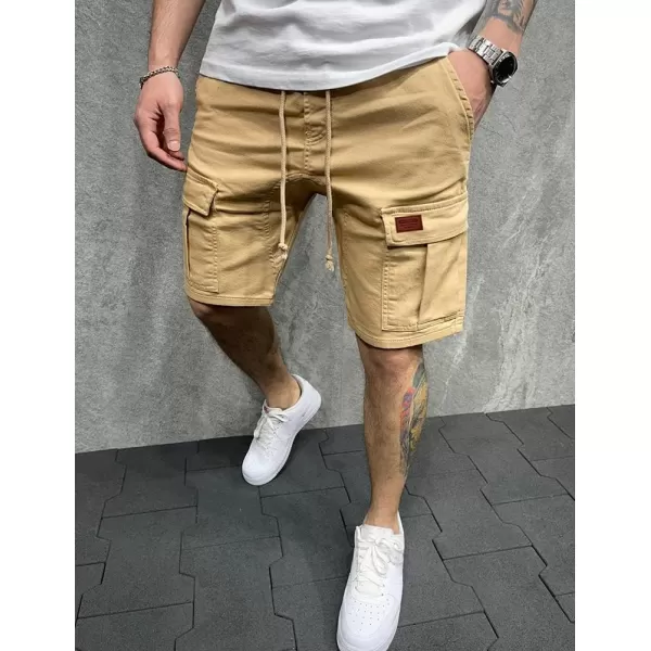 IDEALSANXUN Cargo Shorts for Men Casual Drawstring Cotton Summer ShortsKhaki