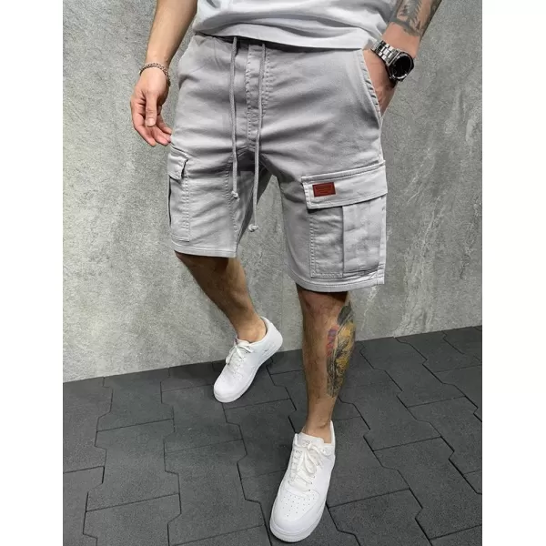IDEALSANXUN Cargo Shorts for Men Casual Drawstring Cotton Summer ShortsLight Grey