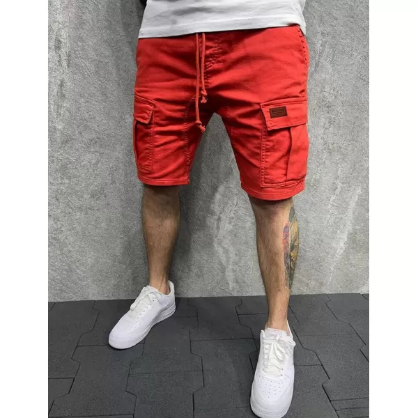 IDEALSANXUN Cargo Shorts for Men Casual Drawstring Cotton Summer ShortsRed
