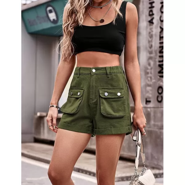 IDEALSANXUN Cargo Shorts for Women Summer High Waisted Trendy Denim Short Y2k Cool Jean ShortsArmy