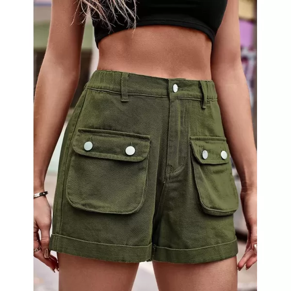 IDEALSANXUN Cargo Shorts for Women Summer High Waisted Trendy Denim Short Y2k Cool Jean ShortsArmy