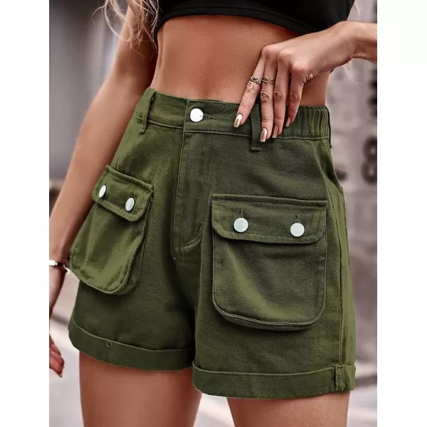 IDEALSANXUN Cargo Shorts for Women Summer High Waisted Trendy Denim Short Y2k Cool Jean ShortsArmy