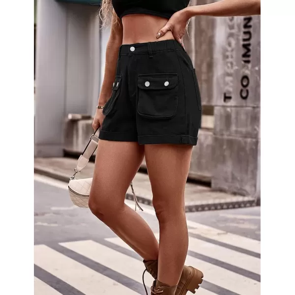 IDEALSANXUN Cargo Shorts for Women Summer High Waisted Trendy Denim Short Y2k Cool Jean ShortsBlack