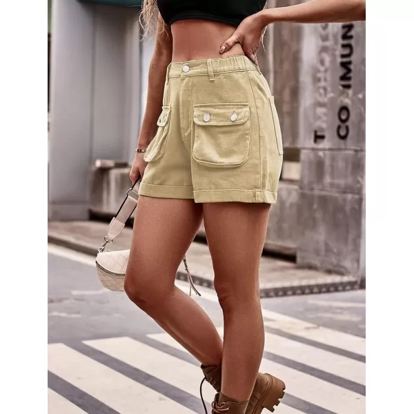 IDEALSANXUN Cargo Shorts for Women Summer High Waisted Trendy Denim Short Y2k Cool Jean ShortsKhaki