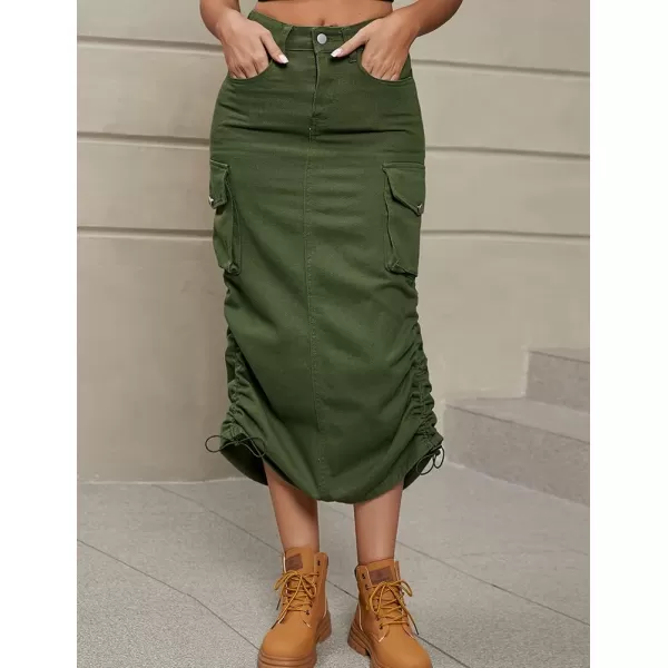 IDEALSANXUN Cargo Skirts for Women Midi Long Denim Jean SkirtArmy