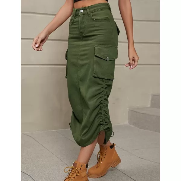 IDEALSANXUN Cargo Skirts for Women Midi Long Denim Jean SkirtArmy