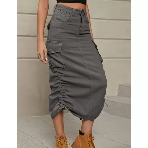 IDEALSANXUN Cargo Skirts for Women Midi Long Denim Jean SkirtDark Grey