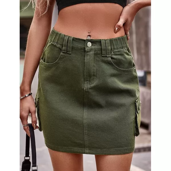 IDEALSANXUN Cargo Skirts for Women Summer High Waisted Y2K Bodycon Short Denim Jean Pencil Mini SkirtArmy