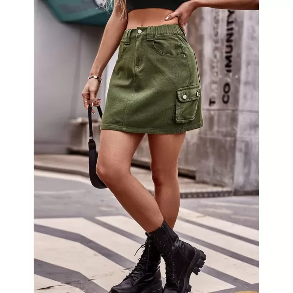 IDEALSANXUN Cargo Skirts for Women Summer High Waisted Y2K Bodycon Short Denim Jean Pencil Mini SkirtArmy