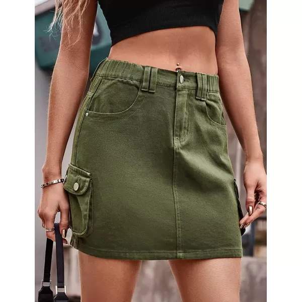 IDEALSANXUN Cargo Skirts for Women Summer High Waisted Y2K Bodycon Short Denim Jean Pencil Mini SkirtArmy