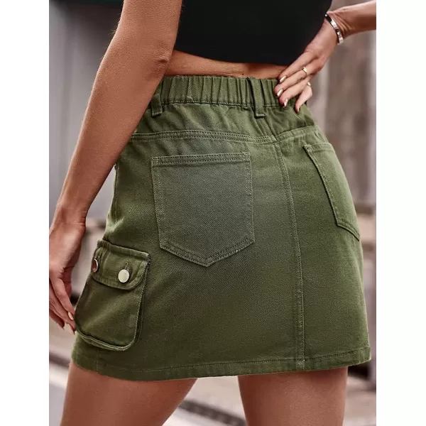 IDEALSANXUN Cargo Skirts for Women Summer High Waisted Y2K Bodycon Short Denim Jean Pencil Mini SkirtArmy