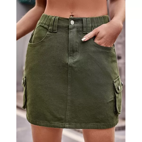 IDEALSANXUN Cargo Skirts for Women Summer High Waisted Y2K Bodycon Short Denim Jean Pencil Mini SkirtArmy