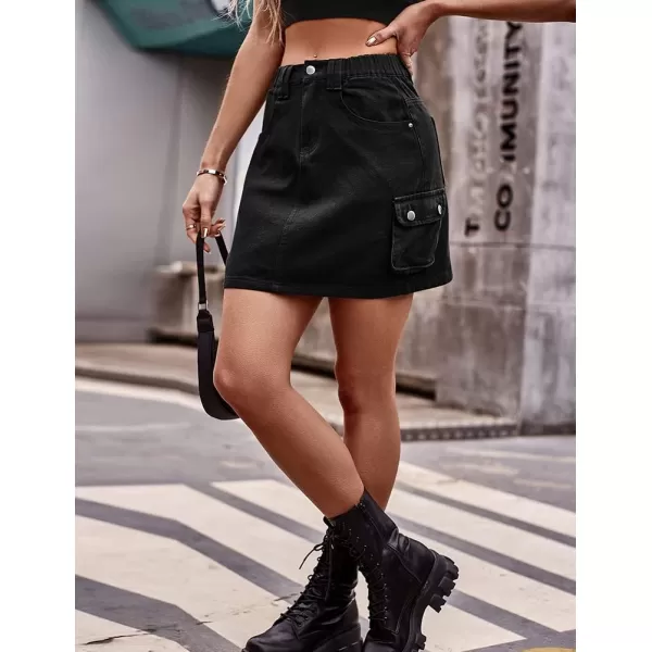 IDEALSANXUN Cargo Skirts for Women Summer High Waisted Y2K Bodycon Short Denim Jean Pencil Mini SkirtBlack