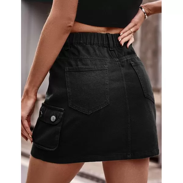 IDEALSANXUN Cargo Skirts for Women Summer High Waisted Y2K Bodycon Short Denim Jean Pencil Mini SkirtBlack