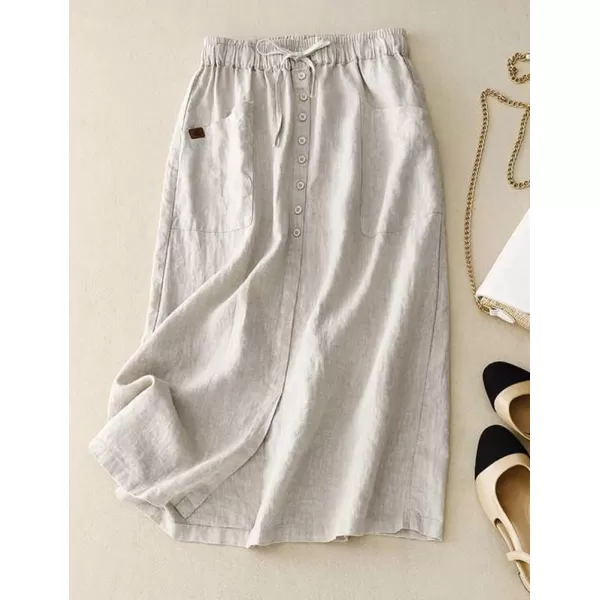 IDEALSANXUN Cotton Linen Skirt for Women High Waisted Spring Summer Flowy A Line Long Midi SkirtBeige