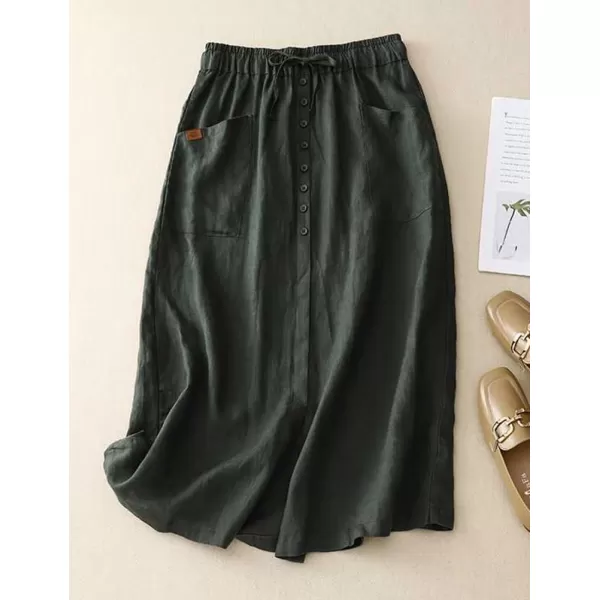 IDEALSANXUN Cotton Linen Skirt for Women High Waisted Spring Summer Flowy A Line Long Midi SkirtGreen