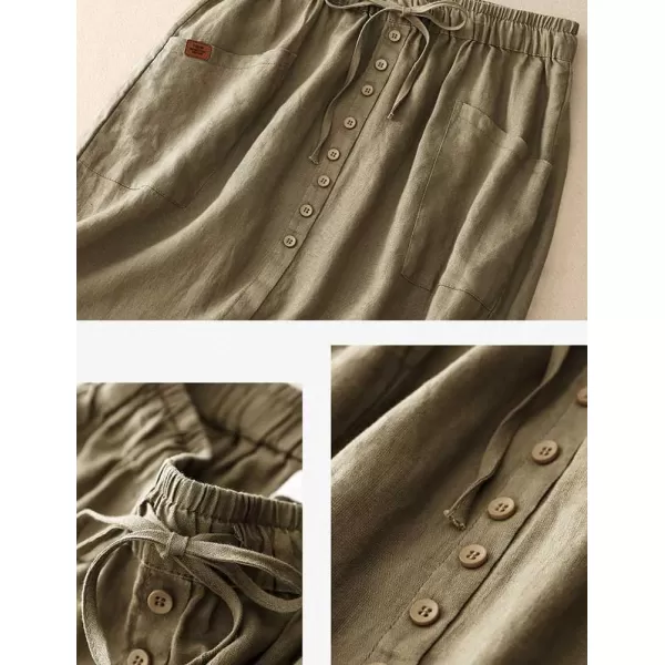 IDEALSANXUN Cotton Linen Skirt for Women High Waisted Spring Summer Flowy A Line Long Midi SkirtKhaki