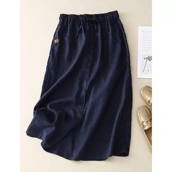 IDEALSANXUN Cotton Linen Skirt for Women High Waisted Spring Summer Flowy A Line Long Midi SkirtNavy