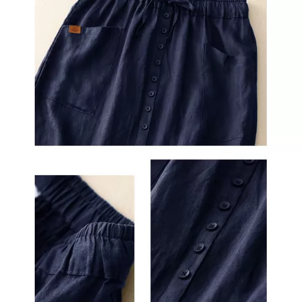 IDEALSANXUN Cotton Linen Skirt for Women High Waisted Spring Summer Flowy A Line Long Midi SkirtNavy