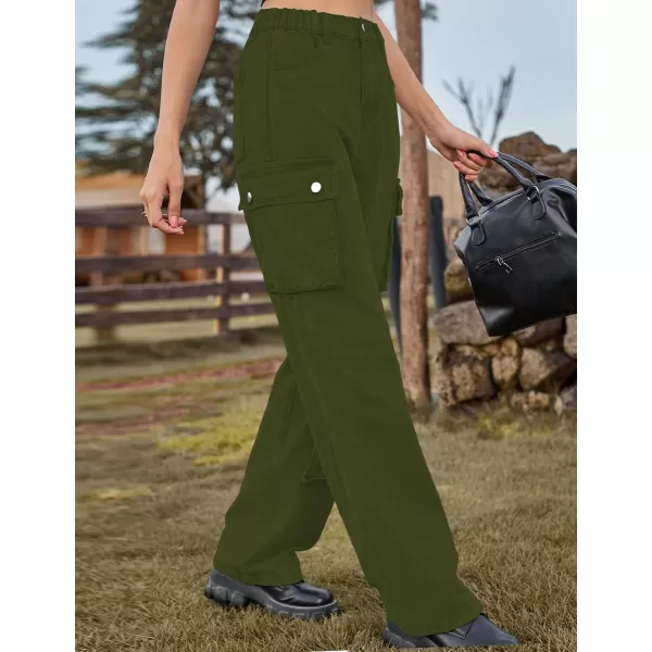IDEALSANXUN Denim Cargo Pants for Women 2023 High Waisted Y2K Straight Leg Jeans Trousers with Flap PocketArmy Green
